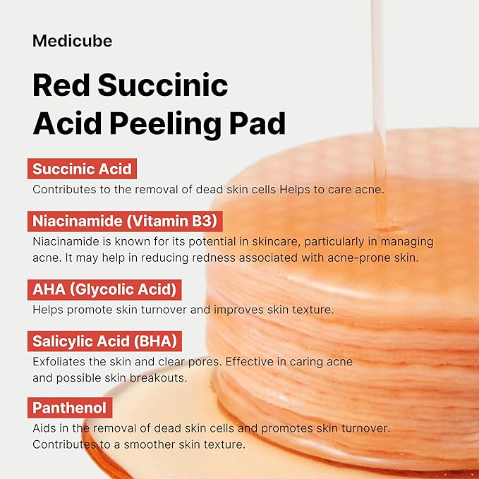 MEDICUBE Red Succinic Acid Panthenol Face Exfoliating Pads 70ea